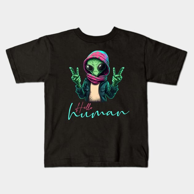 Hello Human Kids T-Shirt by ArtRoute02